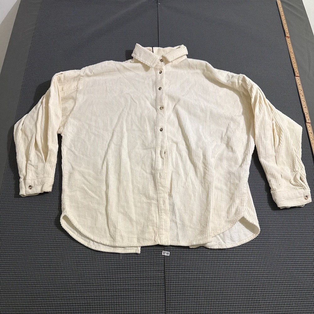 Zara Womens Ivory Corduroy Split Back Button Down Shirt Size M NWT